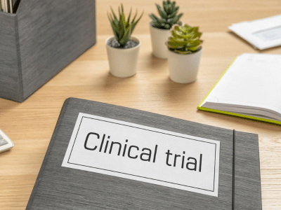 Clinical trial notebook on table