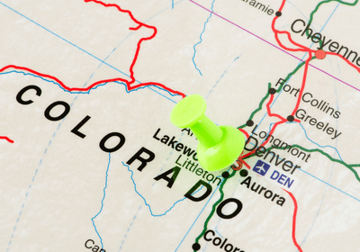 Colorado map with thumbtack