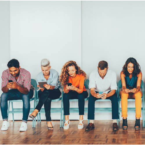 KTC Myths Image Variety of people looking at different media including books, mobile phones and tablets.